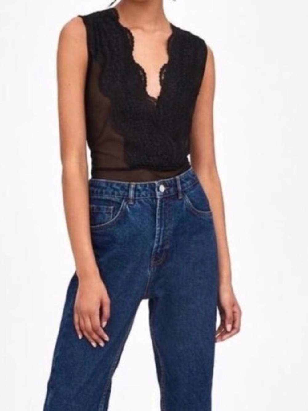 NWT • Zara • Sheer Lace Bodysuit •